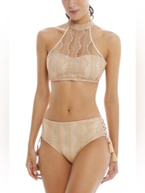 Cosita Linda Metallic High Neck Bikini Set - XL New With Tags